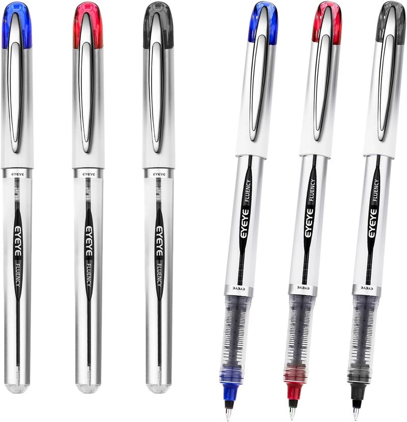 EYEYE Rollerball Pens Medium Point, 3 Assorted Colors 0.7mm Liquid Ink Roller Ball Pen Quick Dry, Ink Pen Fine Point Smooth Writing Pens for Journaling, Note Taking, Office, School Supplies - Image 1